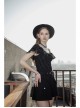 Front Chest Flounce Short Sleeve Black Gothic Heart-Shape Print Leather Halter Chiffon T-Shirt