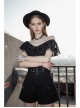 Front Chest Flounce Short Sleeve Black Gothic Heart-Shape Print Leather Halter Chiffon T-Shirt