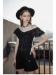 Front Chest Flounce Short Sleeve Black Gothic Heart-Shape Print Leather Halter Chiffon T-Shirt