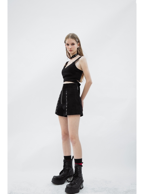 Black Punk Back Waist Bandage Short Vest
