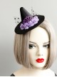 Halloween Female Gothic Retro Masquerade Party Black Mesh Purple Flowers Wizard Hat