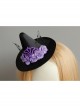 Halloween Female Gothic Retro Masquerade Party Black Mesh Purple Flowers Wizard Hat