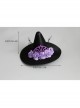 Halloween Female Gothic Retro Masquerade Party Black Mesh Purple Flowers Wizard Hat