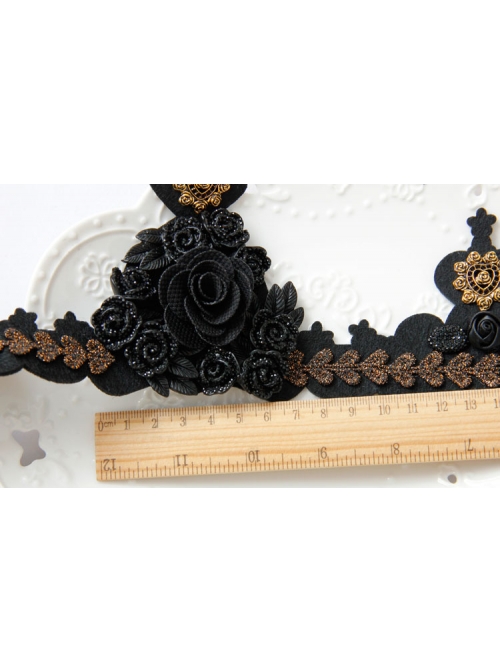 Gothic Black Retro Ribbon Rose Flower Lace Queen Halloween Prom Big Crown Headband
