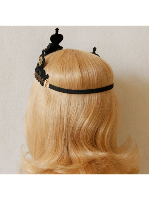 Gothic Black Retro Ribbon Rose Flower Lace Queen Halloween Prom Big Crown Headband