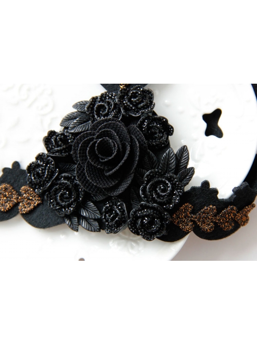 Gothic Black Retro Ribbon Rose Flower Lace Queen Halloween Prom Big Crown Headband