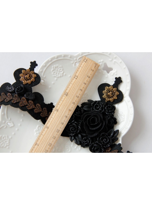 Gothic Black Retro Ribbon Rose Flower Lace Queen Halloween Prom Big Crown Headband