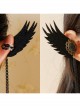 Gothic Black Tassel Wings Long Felt Cloth Crystal Chain Ear Bone Clip Earrings Hanging Buckle No Pierced Jewelry