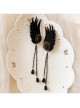 Gothic Black Tassel Wings Long Felt Cloth Crystal Chain Ear Bone Clip Earrings Hanging Buckle No Pierced Jewelry
