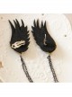Gothic Black Tassel Wings Long Felt Cloth Crystal Chain Ear Bone Clip Earrings Hanging Buckle No Pierced Jewelry