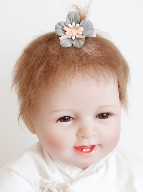 Baby One Year Old Festival Gray Flower Bow Knot Cloth Headdress Female Side Clip