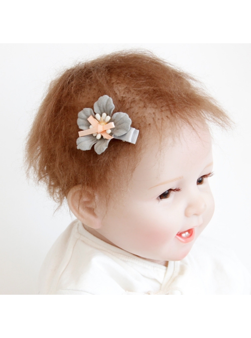 Baby One Year Old Festival Gray Flower Bow Knot Cloth Headdress Female Side Clip