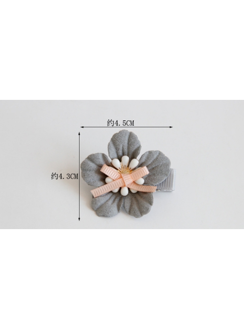 Baby One Year Old Festival Gray Flower Bow Knot Cloth Headdress Female Side Clip