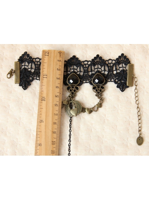 Punk Black Gems Love Heart Wings Heart Lock Wish Lace Retro Palace Female Bracelet Ring One Chain