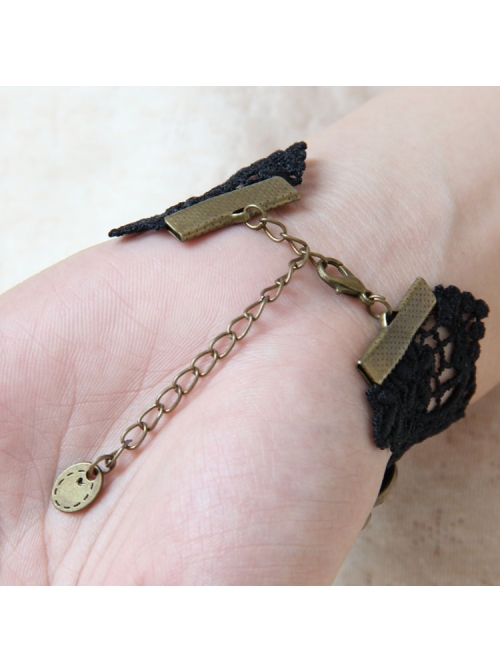 Punk Black Gems Love Heart Wings Heart Lock Wish Lace Retro Palace Female Bracelet Ring One Chain