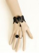 Black Gothic Lace Ribbon Rose Flower Bracelet With Ring Set Vampire Accessories