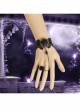 Black Gothic Lace Ribbon Rose Flower Bracelet With Ring Set Vampire Accessories