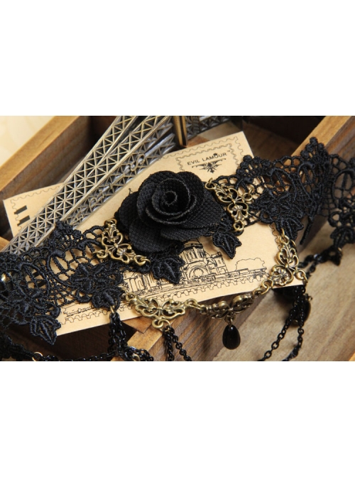 Gothic Retro Black Iron Chain Pearl Flowers Choker Vampire Prom Accessory Accessories