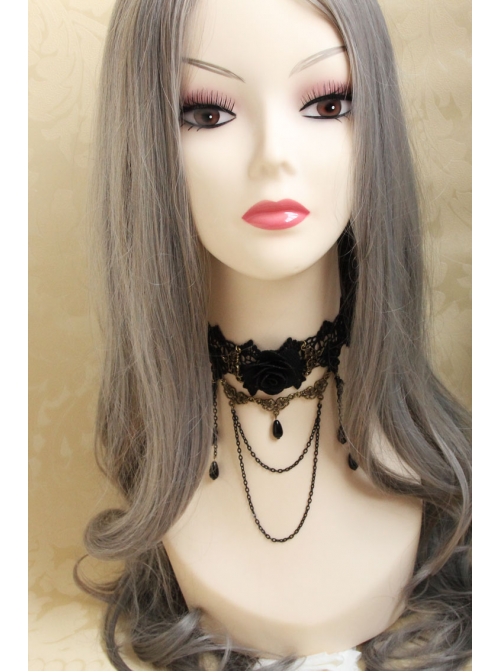 Gothic Retro Black Iron Chain Pearl Flowers Choker Vampire Prom Accessory Accessories