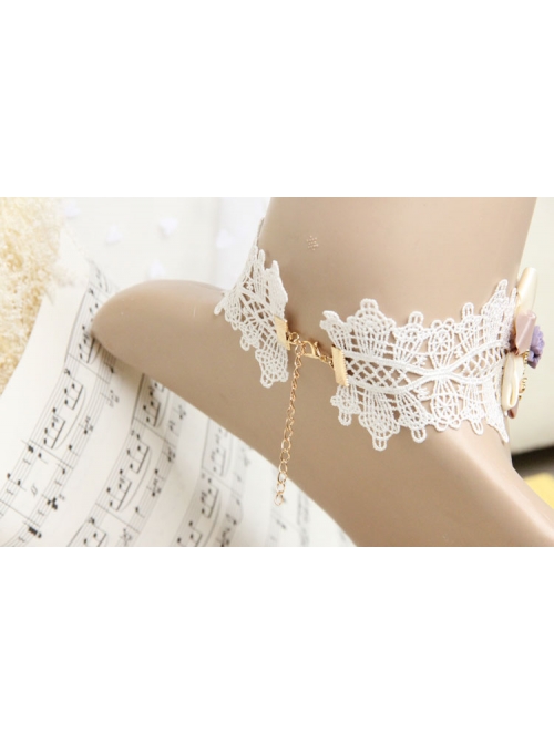 Baroque Handmade Retro Ribbon Flower White Lace Female Exaggerated Palace Choker