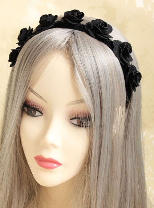 Halloween Black Gothic Rose Velvet Ribbon Garland Retro Female Creative Hairband