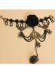 Retro Rose Flower Spider Black Lace Gemstone Punk Female Bracelet With Ring One Chain