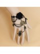 Retro Rose Flower Spider Black Lace Gemstone Punk Female Bracelet With Ring One Chain