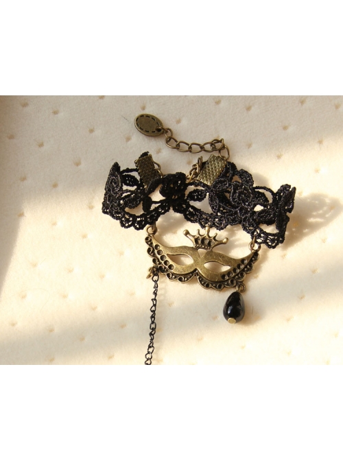 Gothic Black Lace Butterfly Mask Rose Female Bracelet Ring One Chain