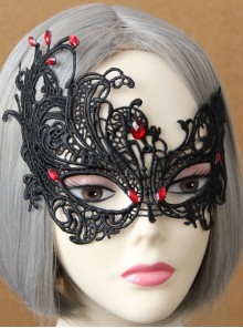 Gothic Grim Reaper Zombie Halloween Black Lace Butterfly Ruby Half Face Female Mask