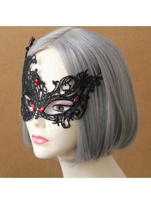 Gothic Grim Reaper Zombie Halloween Black Lace Butterfly Ruby Half Face Female Mask