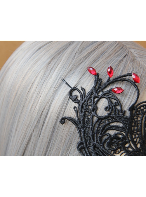 Gothic Grim Reaper Zombie Halloween Black Lace Butterfly Ruby Half Face Female Mask