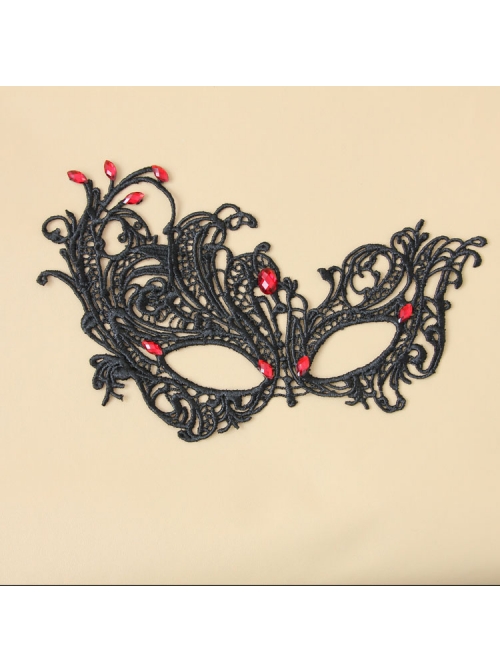 Gothic Grim Reaper Zombie Halloween Black Lace Butterfly Ruby Half Face Female Mask