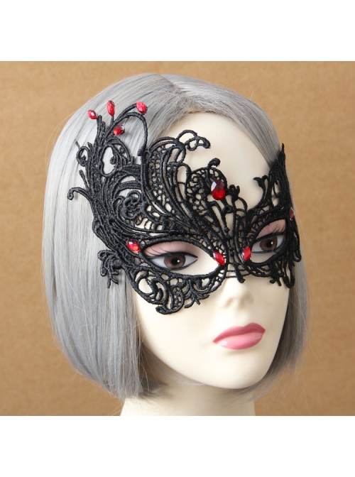 Gothic Grim Reaper Zombie Halloween Black Lace Butterfly Ruby Half Face Female Mask