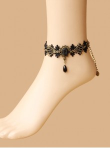 Fashion Gothic Retro Black Lace Gemstone Female Anklet