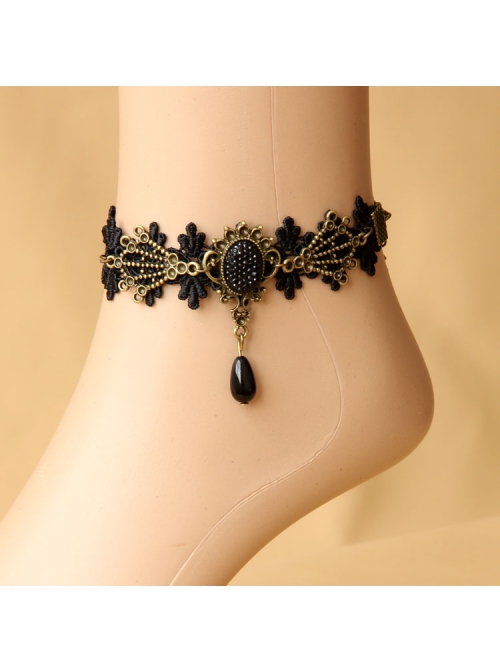 Fashion Gothic Retro Black Lace Gemstone Female Anklet