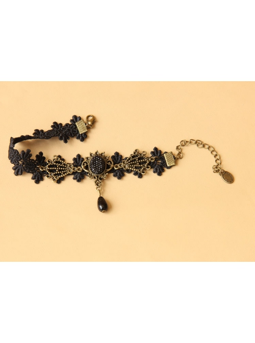 Fashion Gothic Retro Black Lace Gemstone Female Anklet