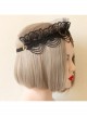 Halloween Gothic Bride Black Lace Mesh Female Wings Gems Crown Headband
