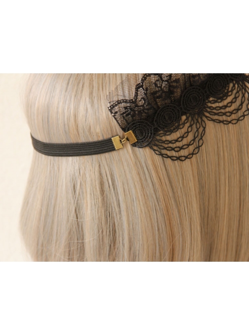 Halloween Gothic Bride Black Lace Mesh Female Wings Gems Crown Headband
