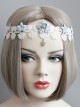Baroque White Lace Blue Flowers Ribbon Crown Wreath Retro Handmade Hairband