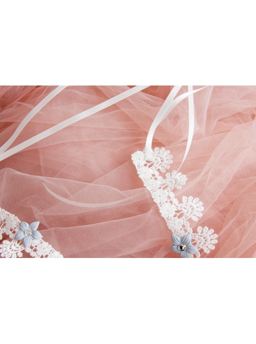 Baroque White Lace Blue Flowers Ribbon Crown Wreath Retro Handmade Hairband