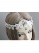 Baroque White Lace Blue Flowers Ribbon Crown Wreath Retro Handmade Hairband