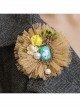 Big Flower Rabbit Pearl Beige Lace Retro Handmade Antique Female Epaulette Corsage Pin Buckle