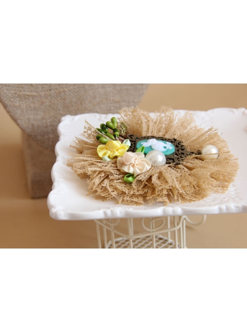 Big Flower Rabbit Pearl Beige Lace Retro Handmade Antique Female Epaulette Corsage Pin Buckle