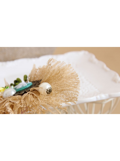 Big Flower Rabbit Pearl Beige Lace Retro Handmade Antique Female Epaulette Corsage Pin Buckle