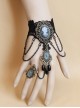 Gothic Prom Black Lace Portrait Pearl Jewel Female Bracelet With Ring One Chain