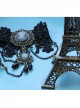 Gothic Prom Black Lace Portrait Pearl Jewel Female Bracelet With Ring One Chain