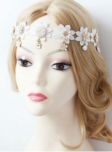 Baroque Palace Style Flowers White Lace Pop Retro Female Hairband
