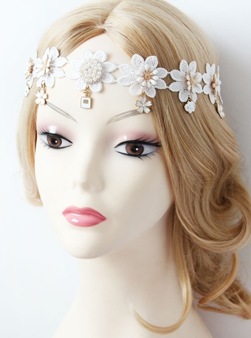 Baroque Palace Style Flowers White Lace Pop Retro Female Hairband
