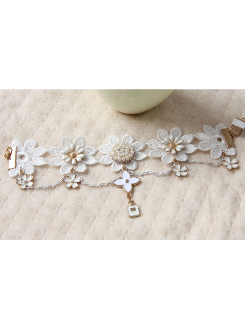 Baroque Palace Style Flowers White Lace Pop Retro Female Hairband