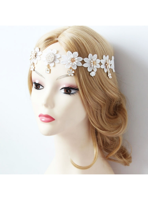Baroque Palace Style Flowers White Lace Pop Retro Female Hairband